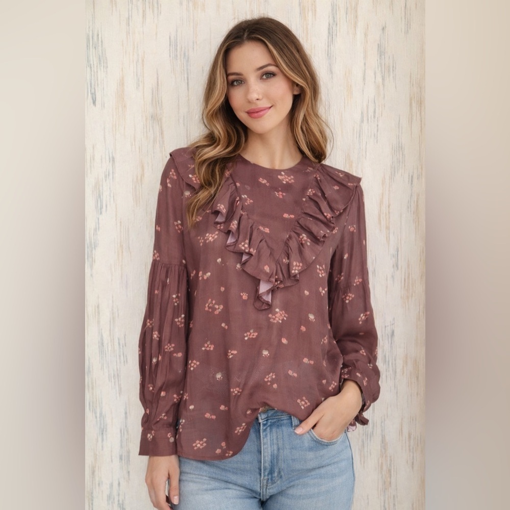 Warm Floral Print Bateau Neckline Blouse
Size: L